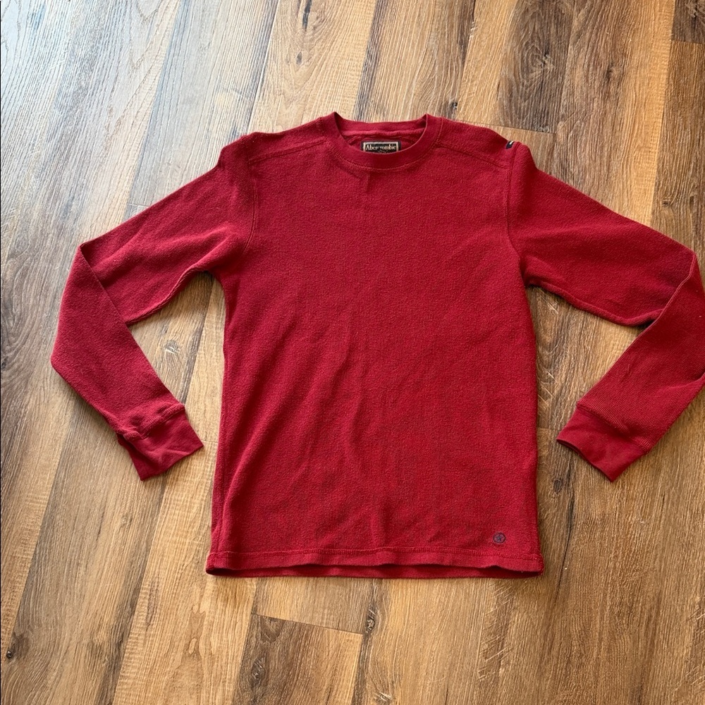 Abercrombie & Fitch muscle Y2K Red Long Sleeve Crewneck waffle knit size S
